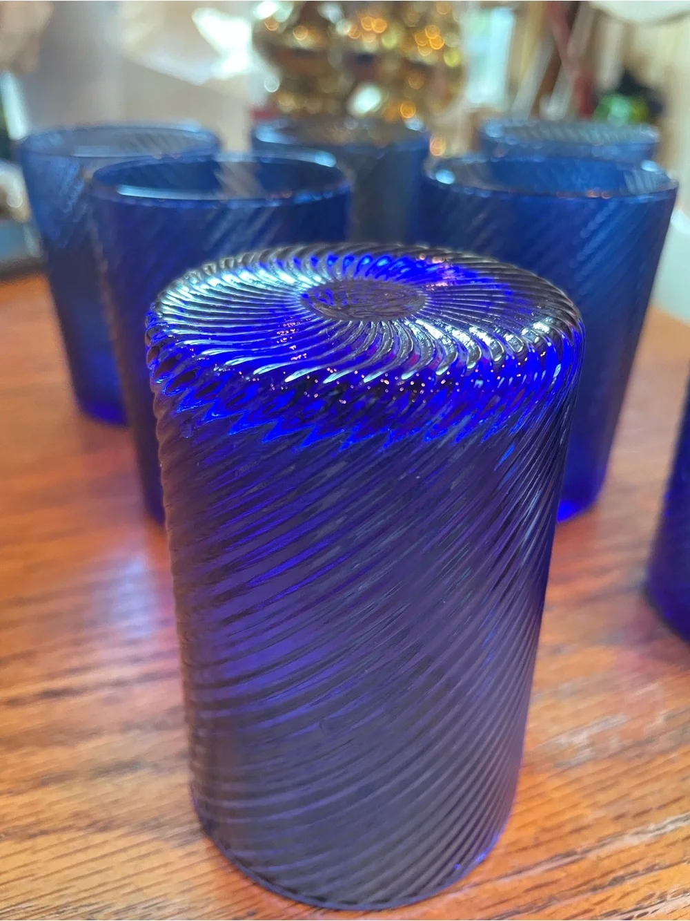 Set of 7 Cobalt Blue Textured Glass Tumblers